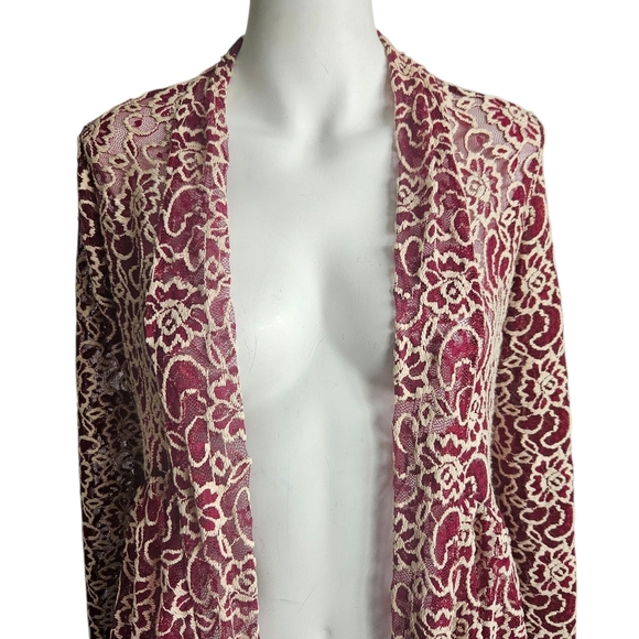 Pretty Young Thing Women's Red White Open Front Lace Cardigan Twee Coquette - Picture 2 of 12